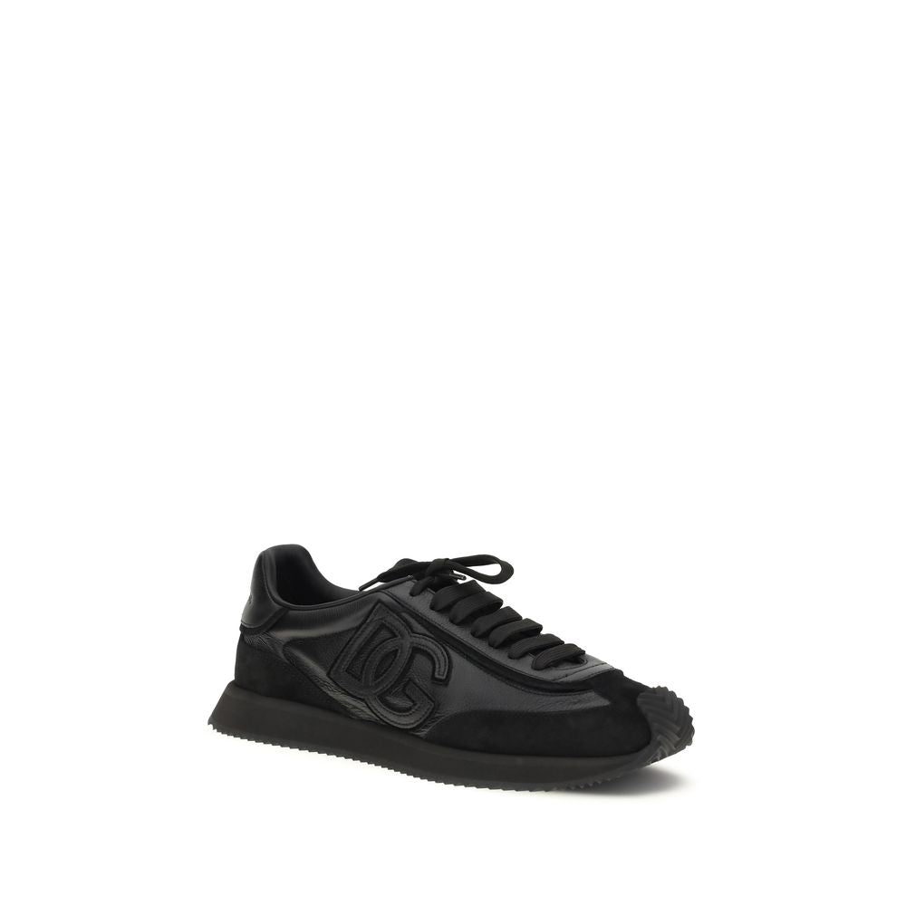 Dolce &amp; Gabbana Black Calf Leather Bos Taurus Athletic Sneakers