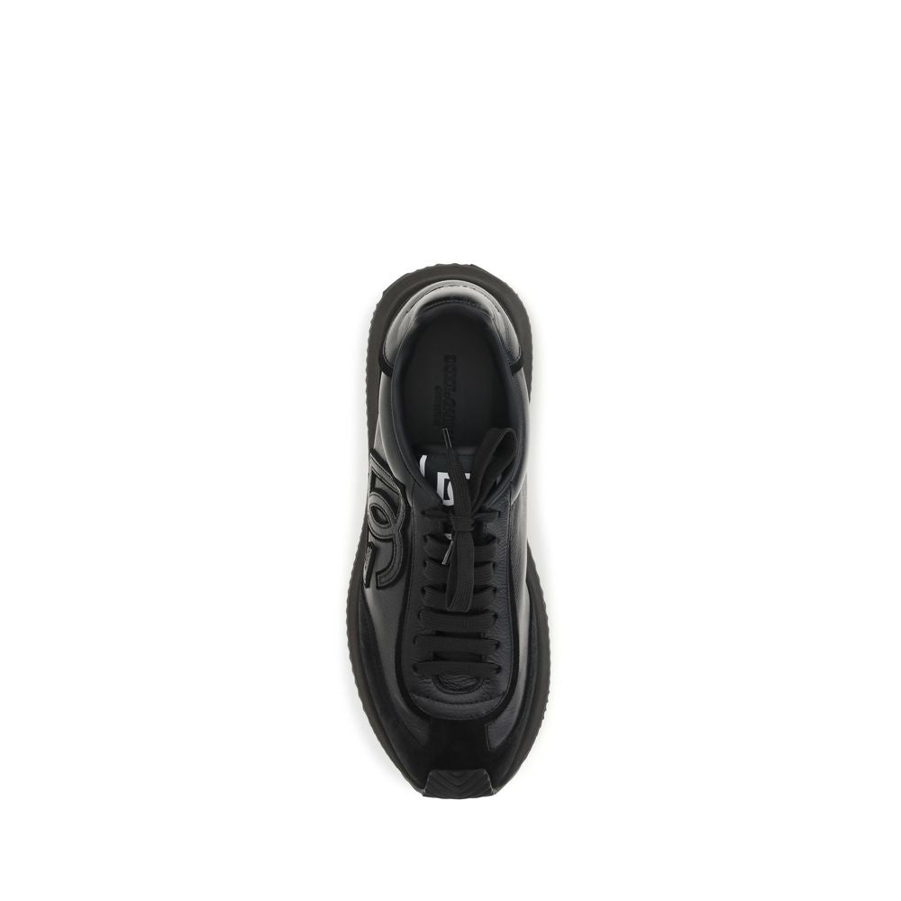 Dolce &amp; Gabbana Black Calf Leather Bos Taurus Athletic Sneakers