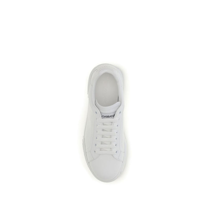 Dolce &amp; Gabbana White Calf Leather Bos Taurus Low Top Sneakers
