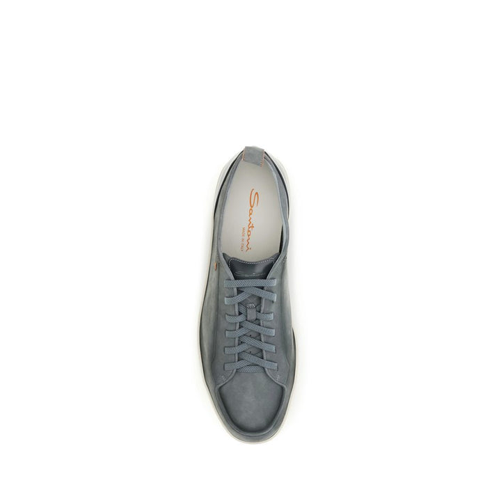 Santoni Gray Calf Leather Bos Taurus Low Top Sneakers