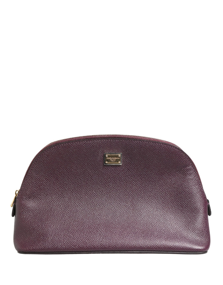 Dolce &amp; Gabbana Dark Purple Leather DG Logo Zip Around Hand Purse Wallet