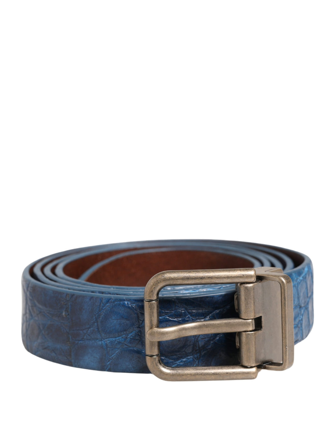 Dolce &amp; Gabbana Navy Blue Leather Gold Tone Metal Buckle Belt
