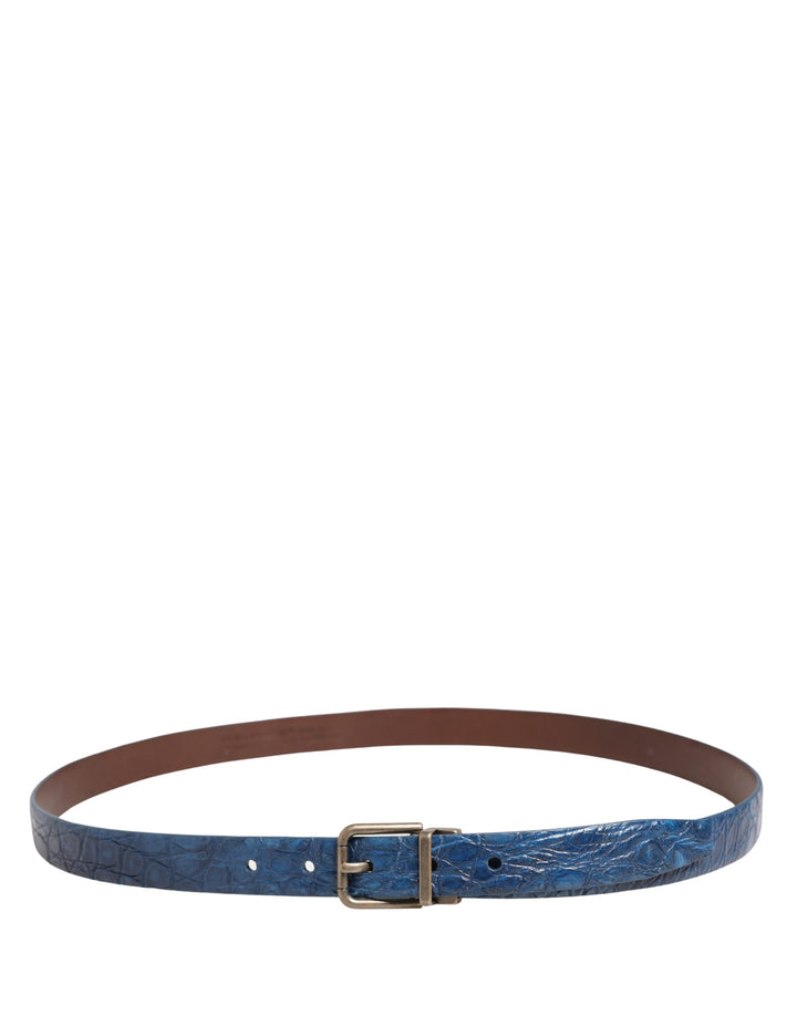 Dolce &amp; Gabbana Navy Blue Leather Gold Tone Metal Buckle Belt