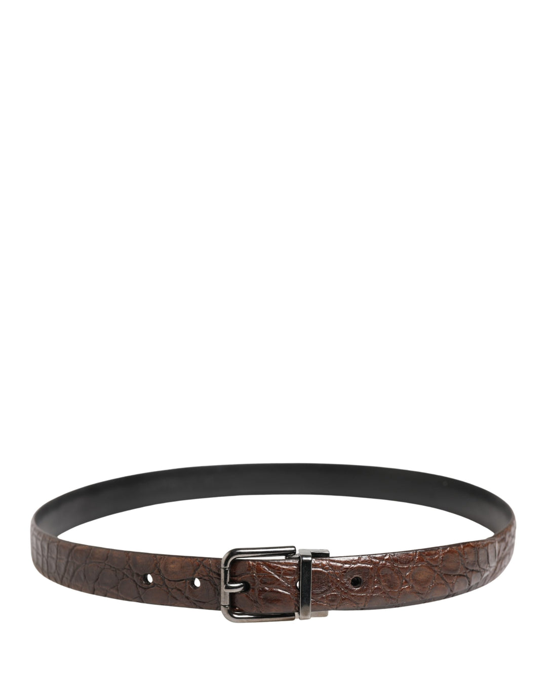 Dolce &amp; Gabbana Brown Leather Silver Tone Metal Buckle Belt