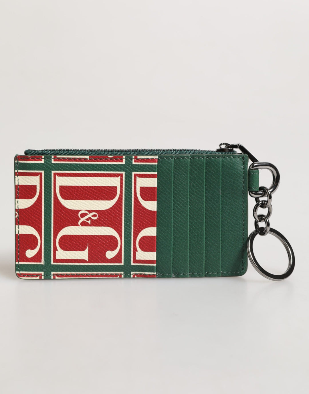 Dolce &amp; Gabbana Green Calf Leather Logo Print Monogram Card Holder Wallet