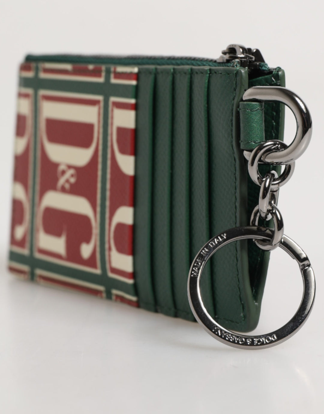 Dolce &amp; Gabbana Green Calf Leather Logo Print Monogram Card Holder Wallet
