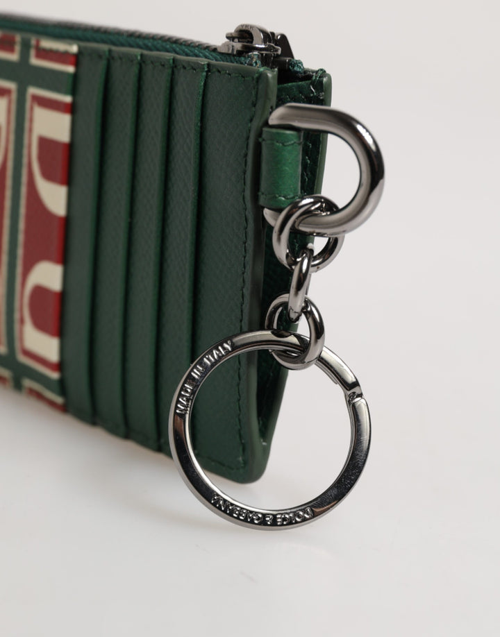 Dolce &amp; Gabbana Green Calf Leather Logo Print Monogram Card Holder Wallet