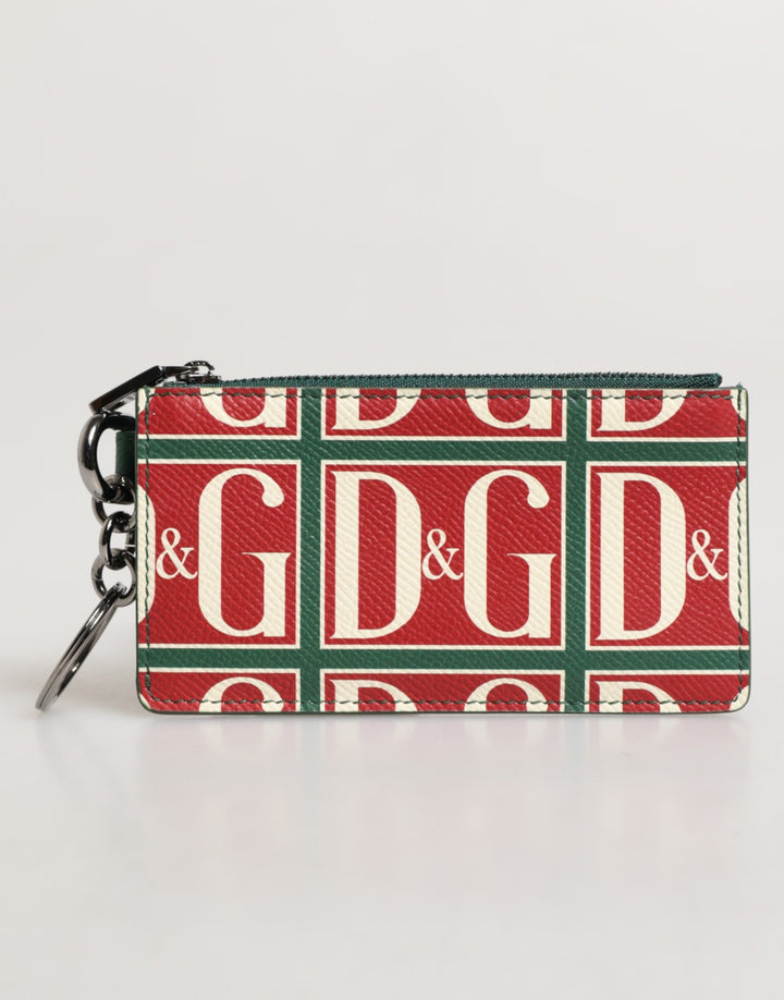 Dolce &amp; Gabbana Green Calf Leather Logo Print Monogram Card Holder Wallet