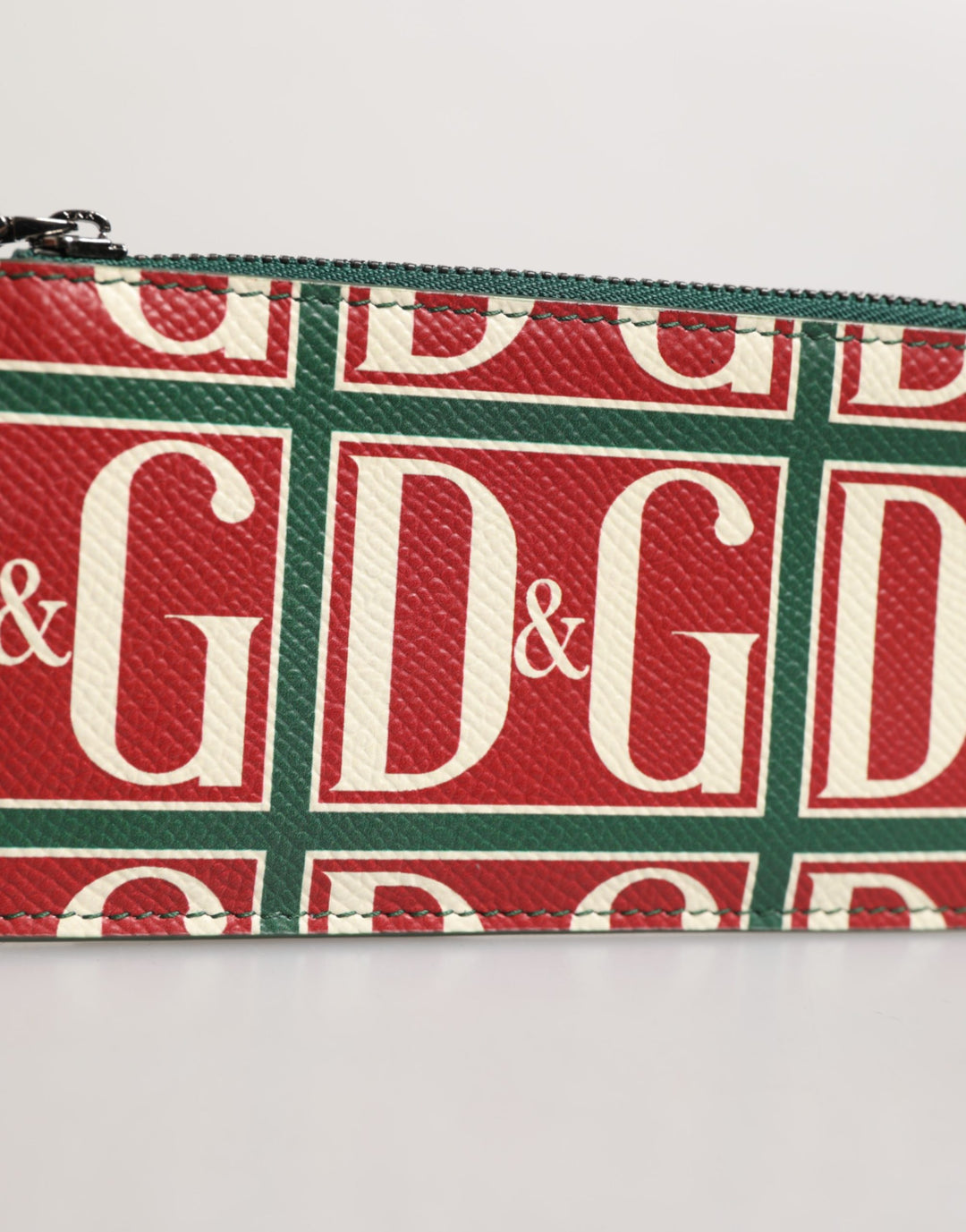 Dolce &amp; Gabbana Green Calf Leather Logo Print Monogram Card Holder Wallet