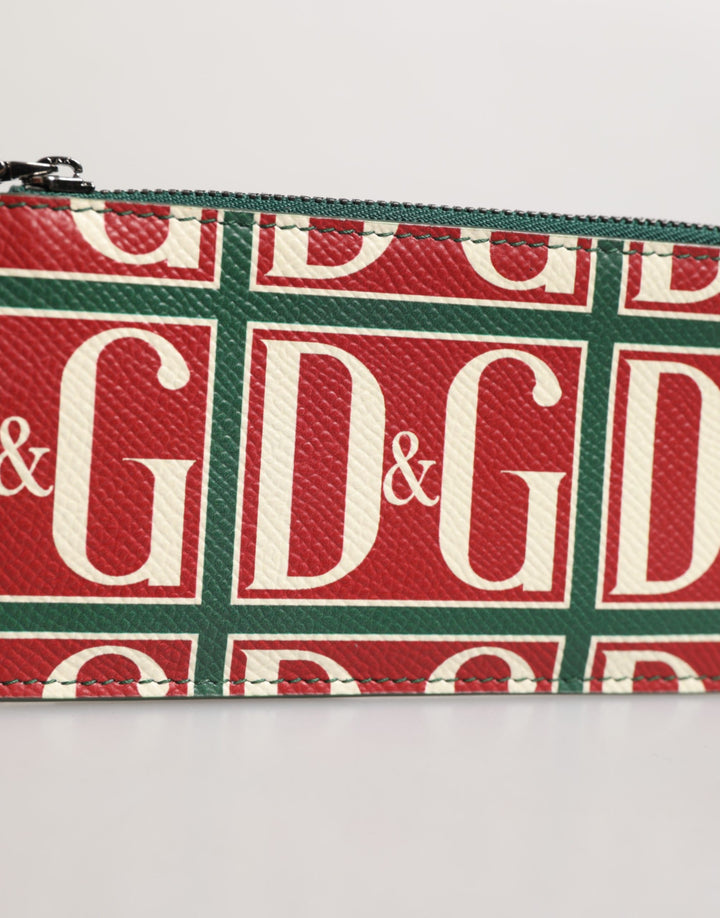 Dolce &amp; Gabbana Green Calf Leather Logo Print Monogram Card Holder Wallet