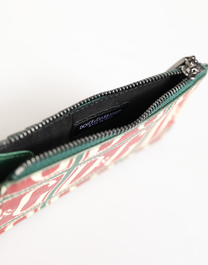 Dolce &amp; Gabbana Green Calf Leather Logo Print Monogram Card Holder Wallet