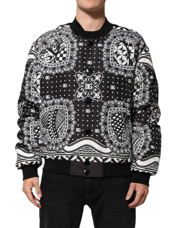 Dolce &amp; Gabbana Black White BandanaPrint Men Bomber  Jacket