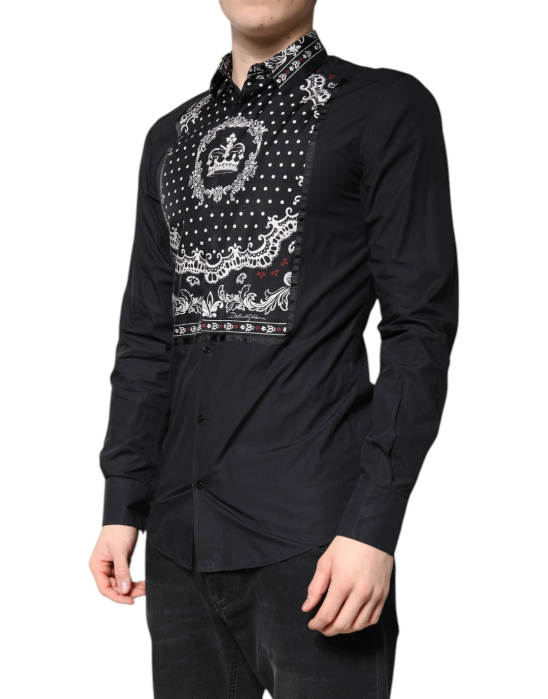 Dolce &amp; Gabbana Black White Bandana GOLD Formal Dress Shirt