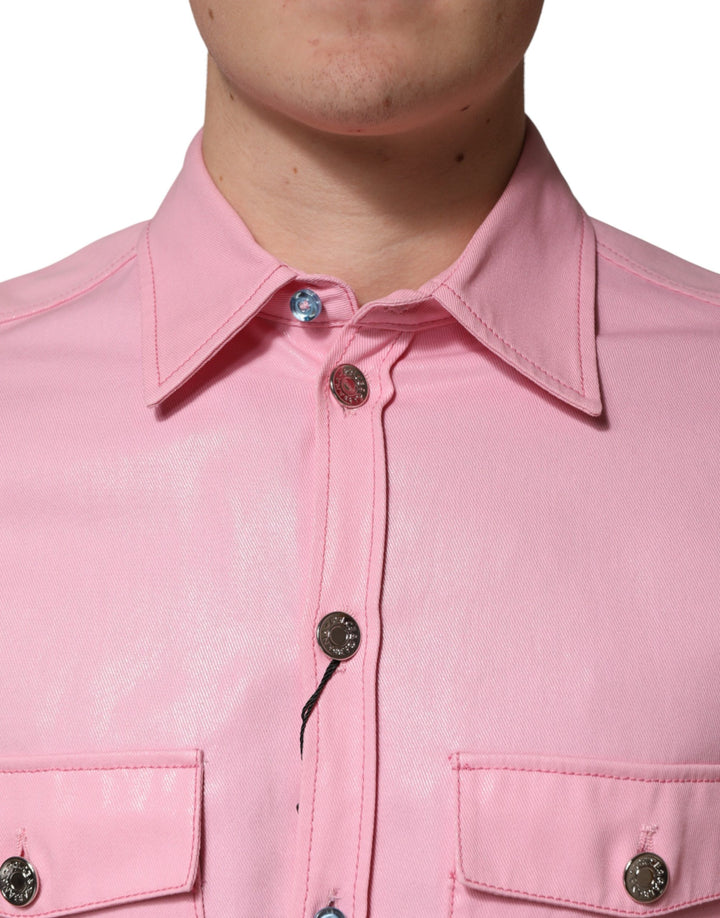 Dolce &amp; Gabbana Pink Cotton Collared Men Button Down Shirt