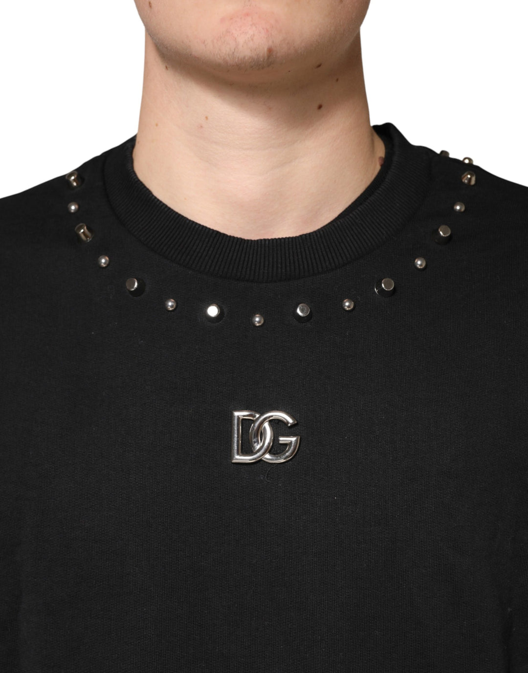 Dolce &amp; Gabbana Black Embellished Cotton Sweatshirt Sweater