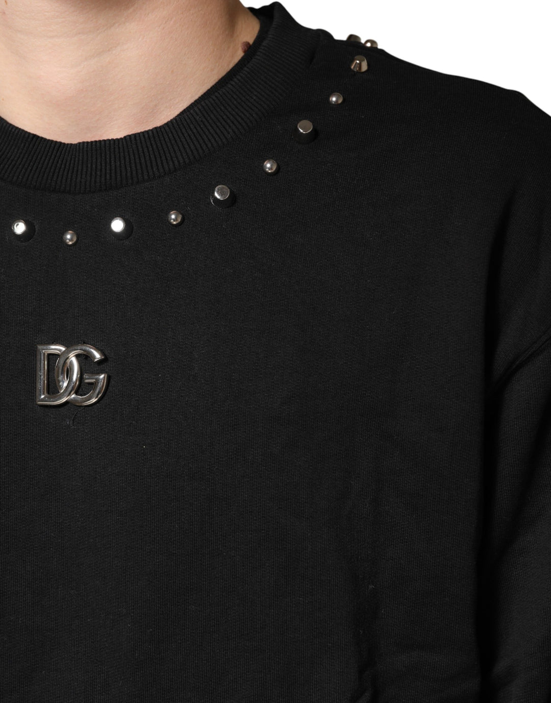 Dolce &amp; Gabbana Black Embellished Cotton Sweatshirt Sweater