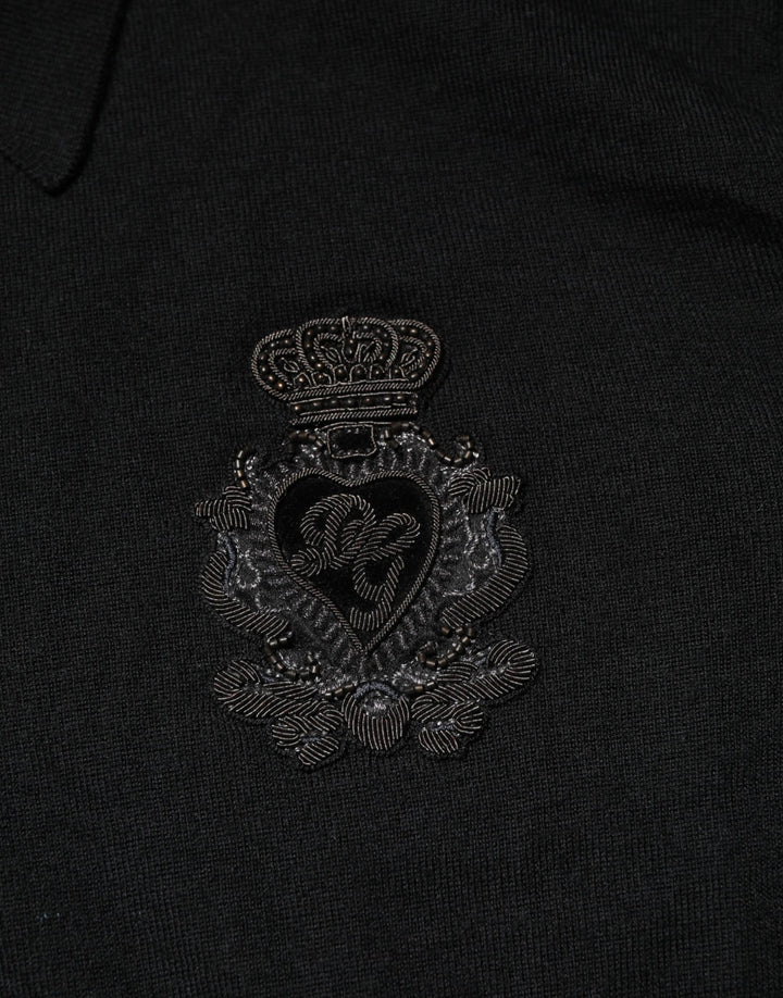 Dolce &amp; Gabbana Black Crest Long Sleeve Men Pullover Sweater