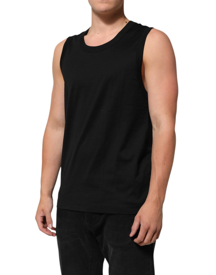 Dolce &amp; Gabbana Black Cotton Sleeveless Men Tank Top T-shirt