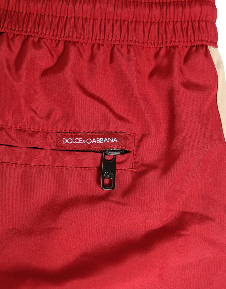 Dolce &amp; Gabbana Red Polyester Men Drawstring Shorts Swimwear