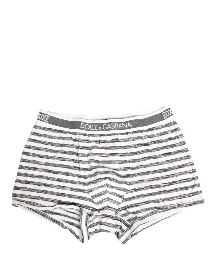 Dolce &amp; Gabbana Gray White Stripes Men Regular Boxer Underwear