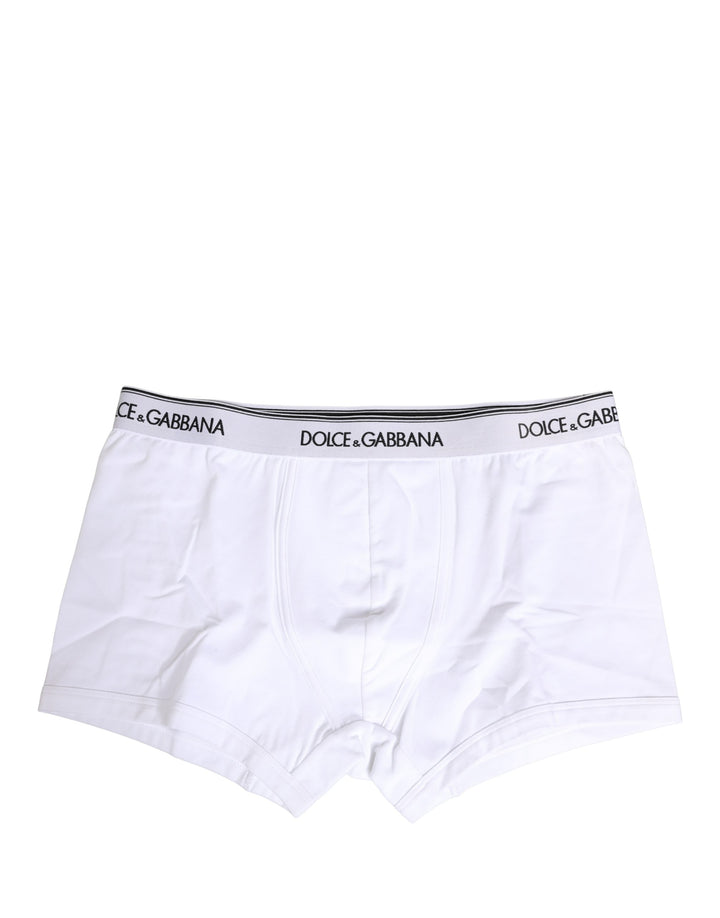 Dolce &amp; Gabbana White Logo Waistband Cotton Boxer Underwear
