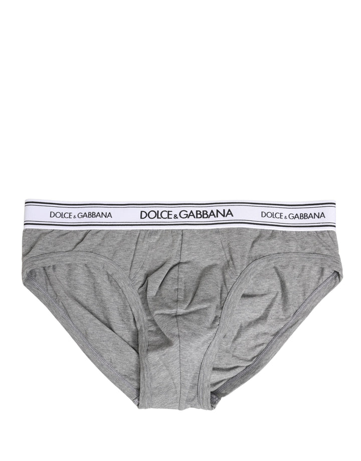 Dolce &amp; Gabbana Gray Logo Waistband Men Midi Brief Underwear