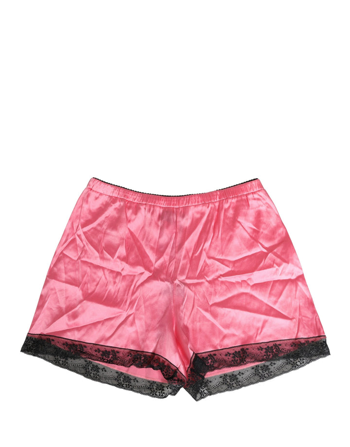 Dolce &amp; Gabbana Pink Silk Satin Lace Trim Pajama Shorts Sleepwear