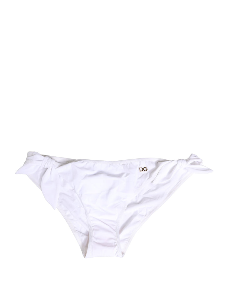 Dolce &amp; Gabbana White Nylon DG Logo Plaque Bikini Bottom Swimwear