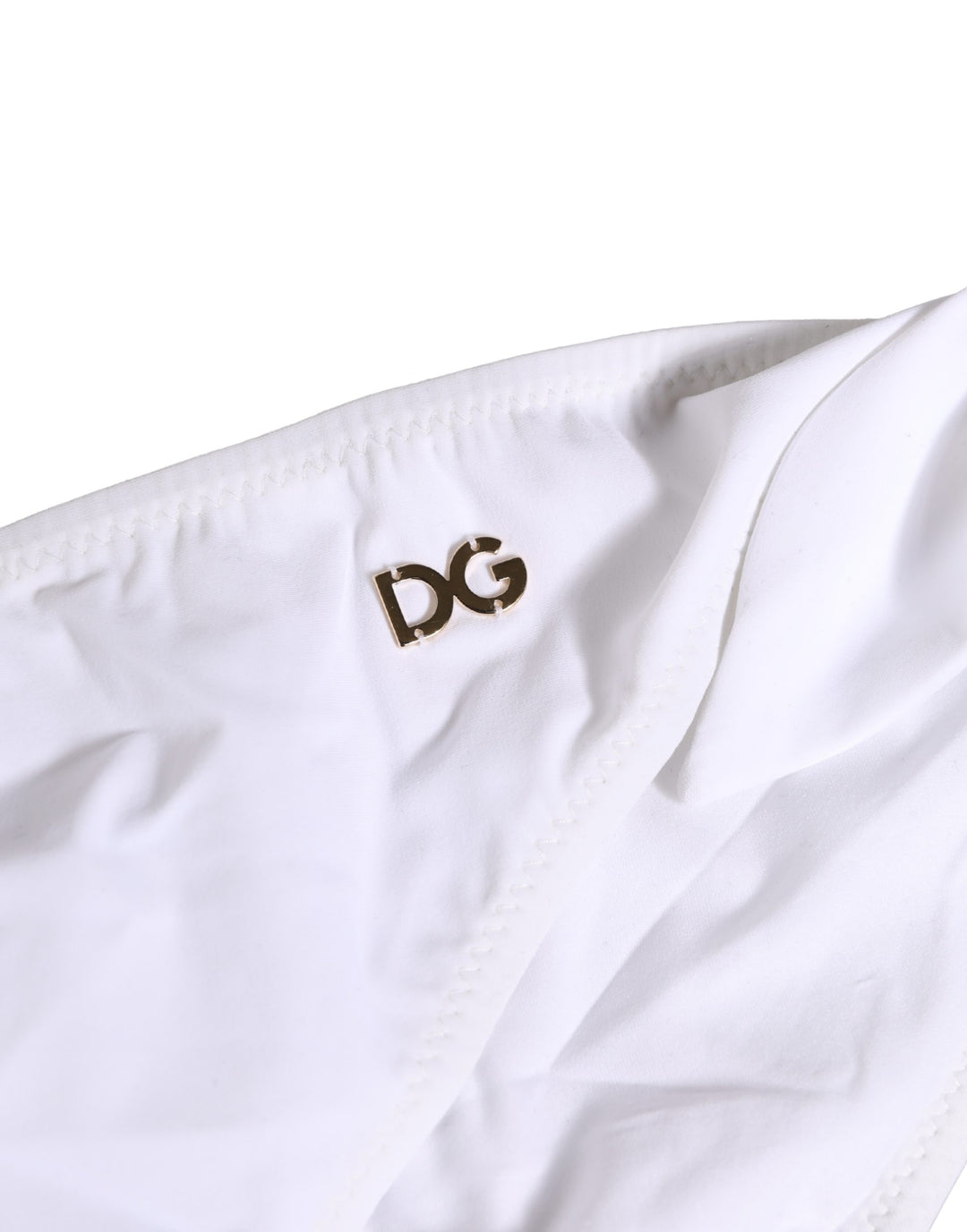 Dolce &amp; Gabbana White Nylon DG Logo Plaque Bikini Bottom Swimwear