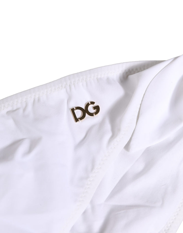 Dolce &amp; Gabbana White Nylon DG Logo Plaque Bikini Bottom Swimwear