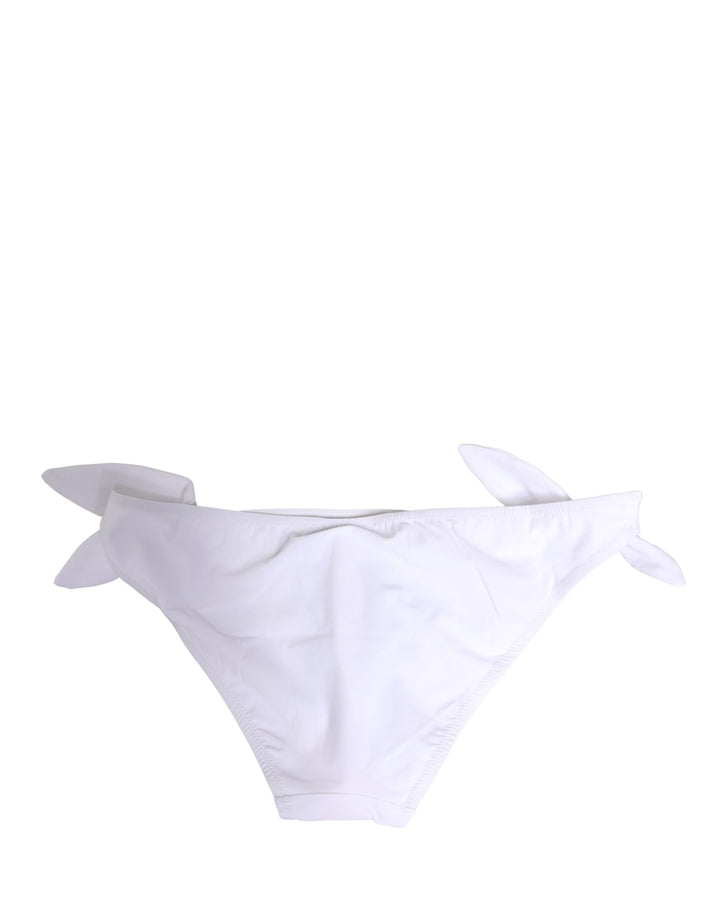 Dolce &amp; Gabbana White Nylon DG Logo Plaque Bikini Bottom Swimwear