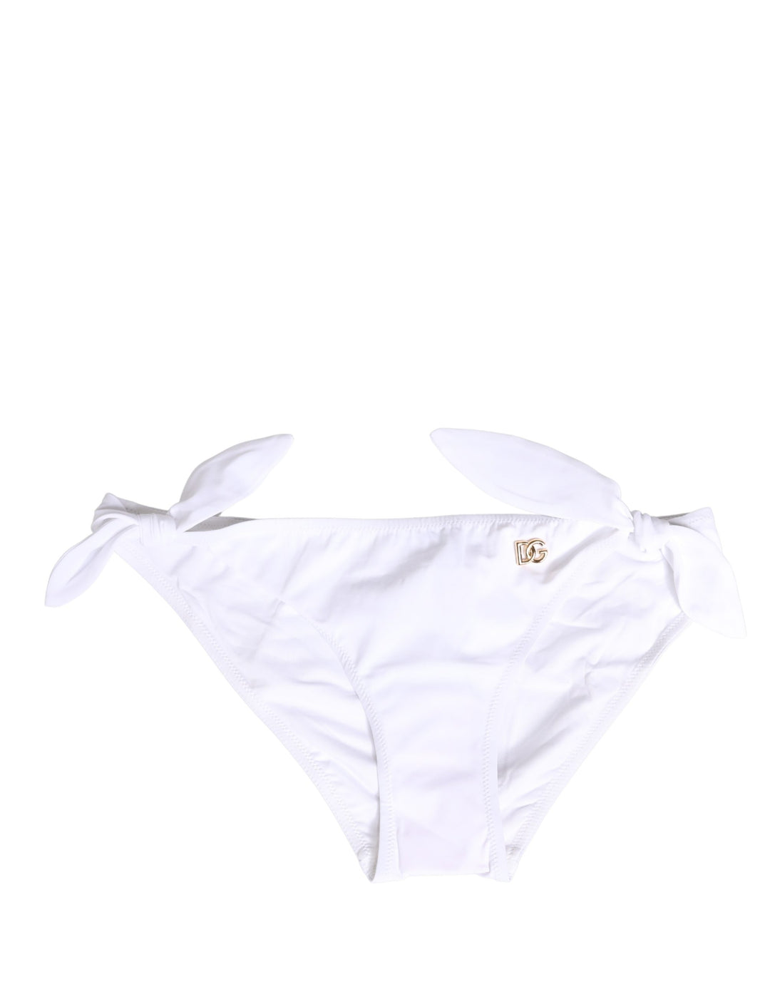 Dolce &amp; Gabbana White Nylon DG Logo Plaque Bikini Bottom Swimwear