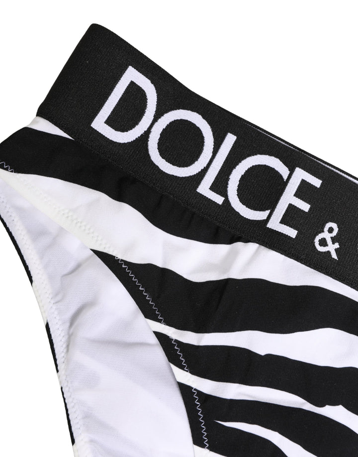 Dolce &amp; Gabbana Black White Zebra Print Brief Panty Underwear