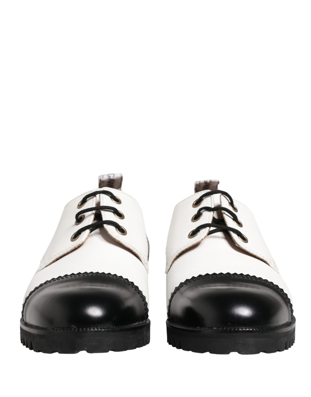 Dolce &amp; Gabbana Black White Leather Derby Shoes