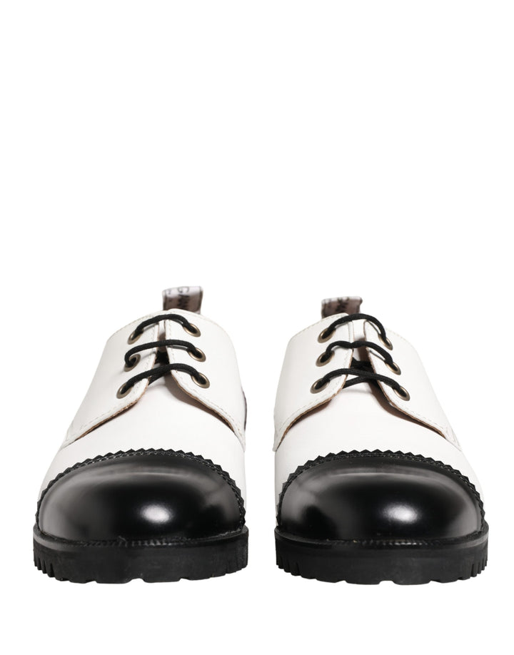 Dolce &amp; Gabbana Black White Leather Derby Shoes