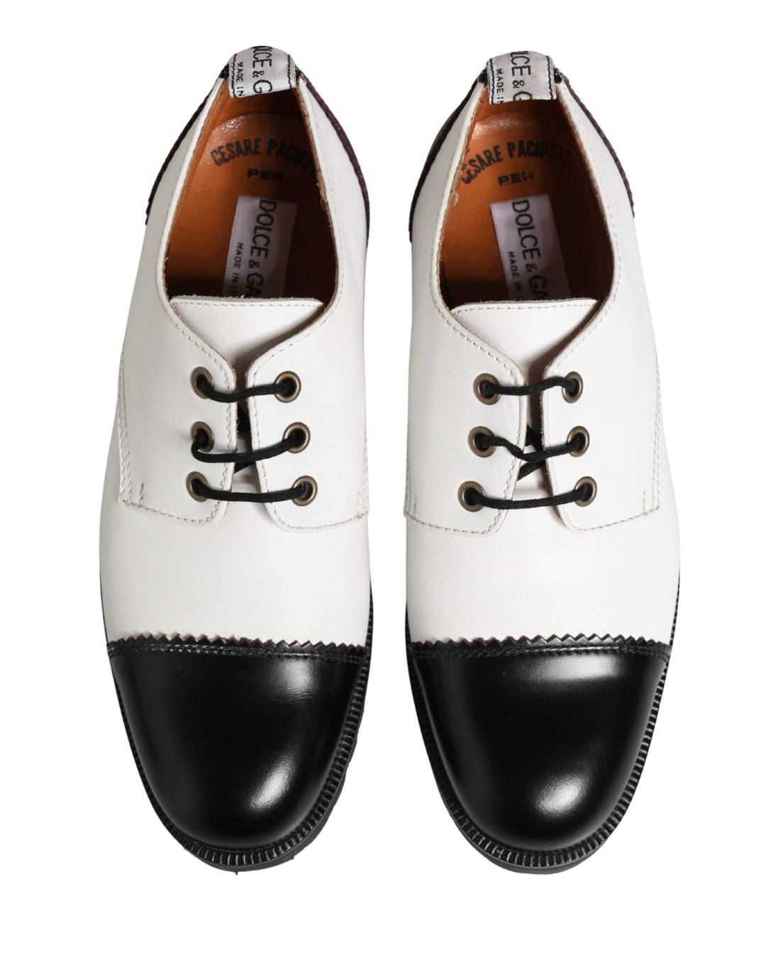 Dolce &amp; Gabbana Black White Leather Derby Shoes