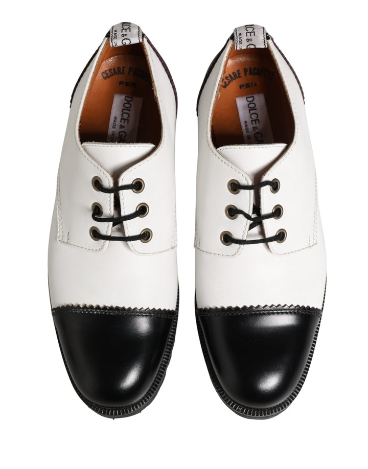 Dolce &amp; Gabbana Black White Leather Derby Shoes