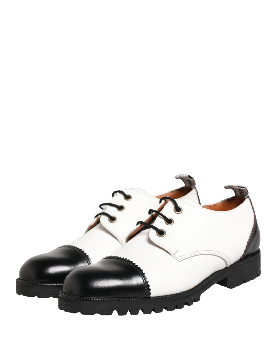 Dolce &amp; Gabbana Black White Leather Derby Shoes