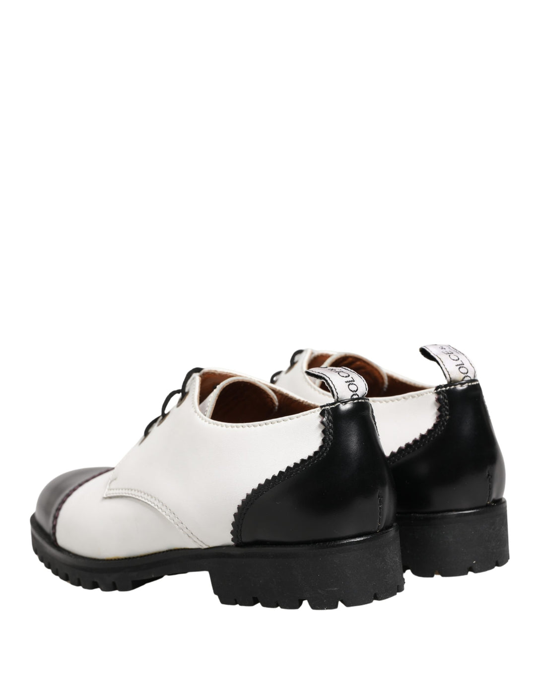Dolce &amp; Gabbana Black White Leather Derby Shoes
