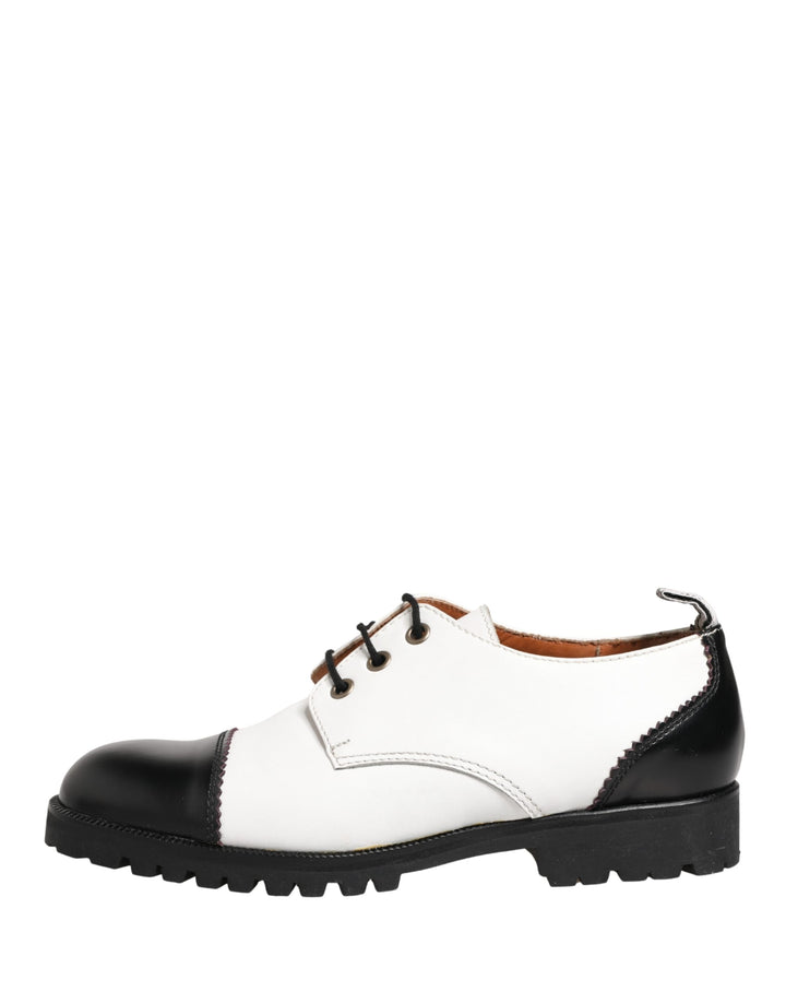 Dolce &amp; Gabbana Black White Leather Derby Shoes