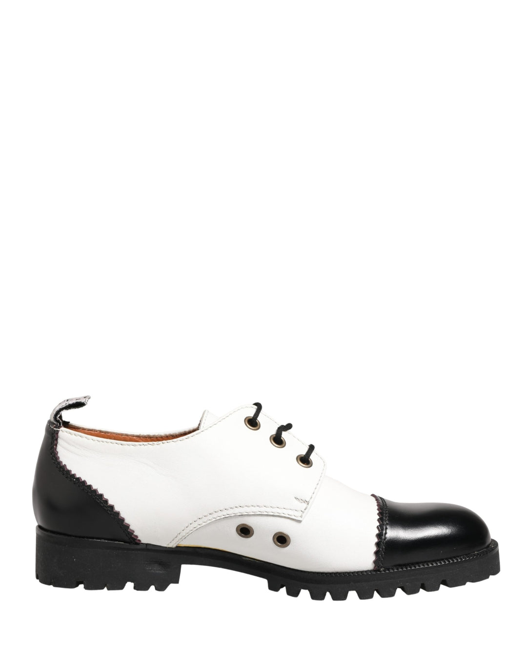 Dolce &amp; Gabbana Black White Leather Derby Shoes