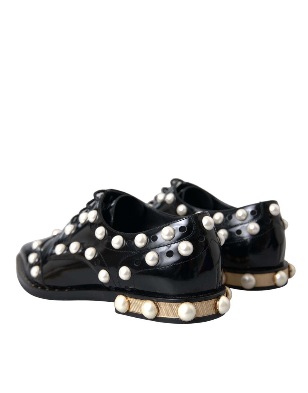 Dolce &amp; Gabbana Black Leather Faux Pearl Dress Brogue Shoes