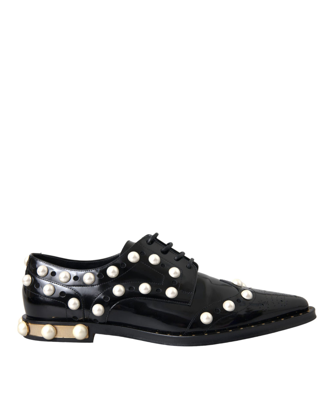 Dolce &amp; Gabbana Black Leather Faux Pearl Dress Brogue Shoes