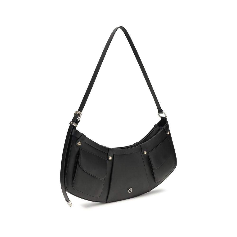 PINKO - Black Calf Leather Bos Taurus Shoulder Bag