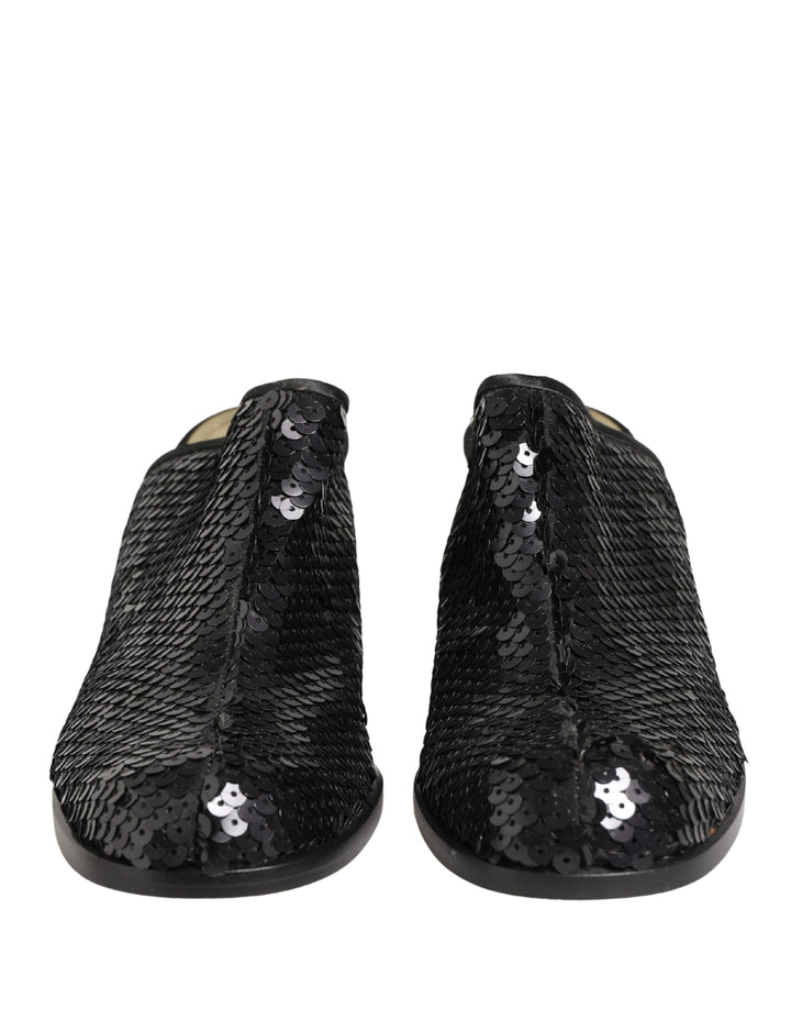 Dolce &amp; Gabbana Black Sequined Mules Shoes