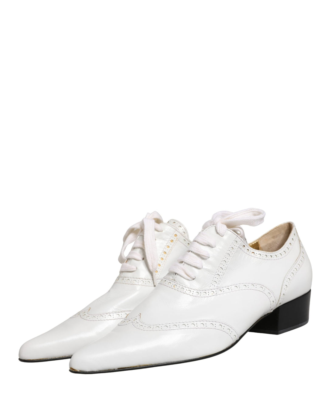 Dolce &amp; Gabbana White Leather Brogue Oxford Lace Up Shoes