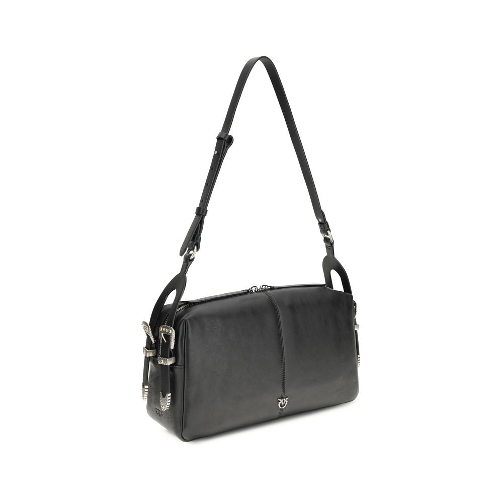 PINKO - Black Calf Leather Bos Taurus Shoulder Bag