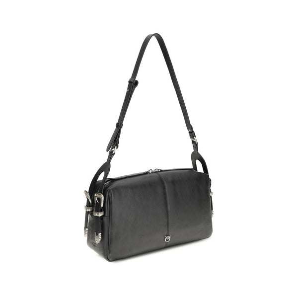 PINKO - Black Calf Leather Bos Taurus Shoulder Bag
