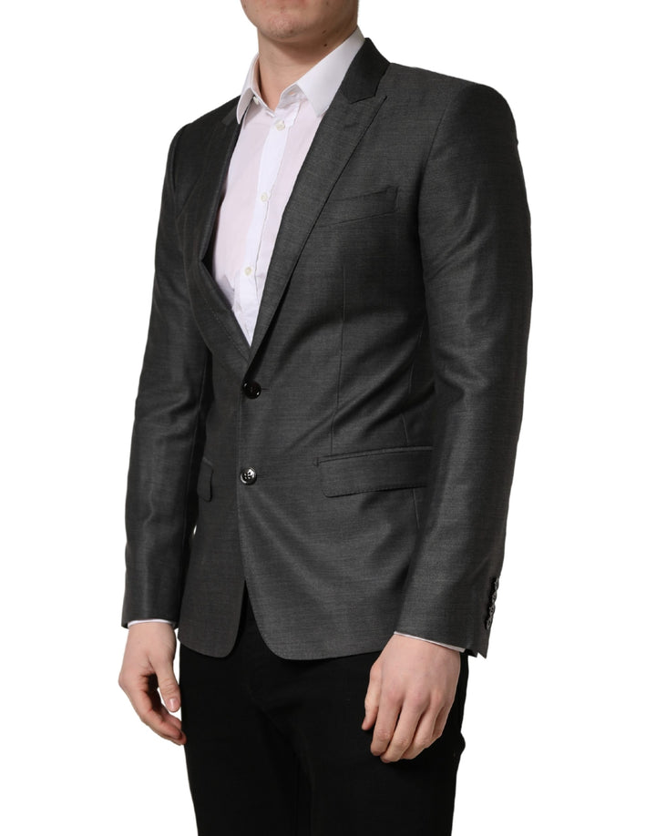 Dolce &amp; Gabbana Dark Gray Wool Slim Fit Coat Jacket Blazer