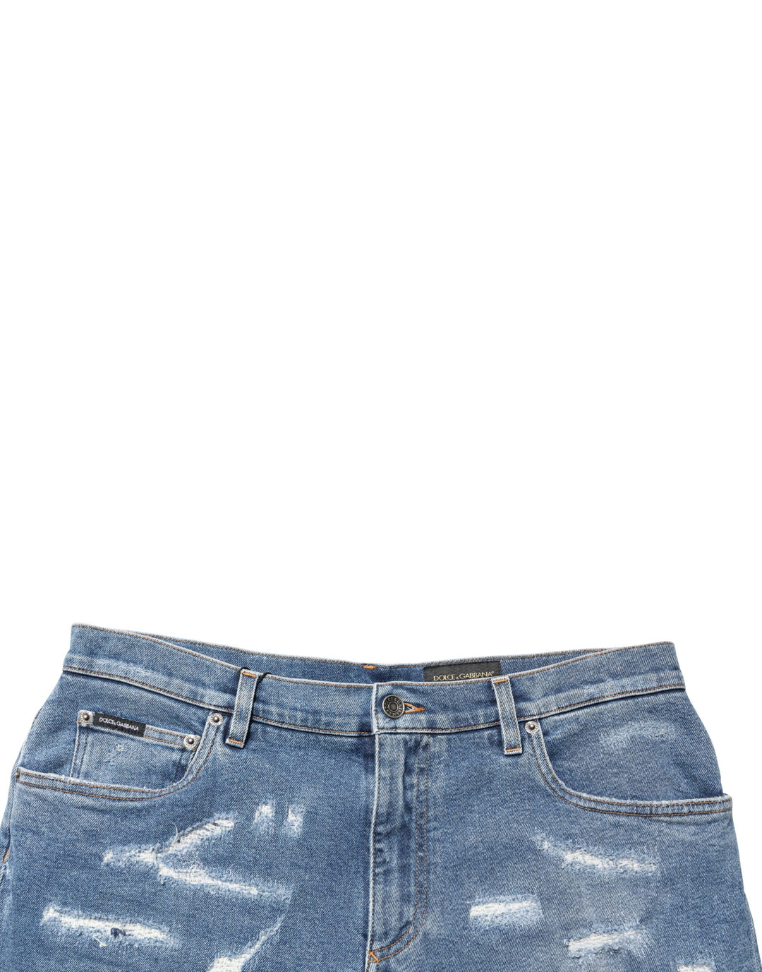 Dolce &amp; Gabbana Blue Cotton Distressed Denim Bermuda Shorts